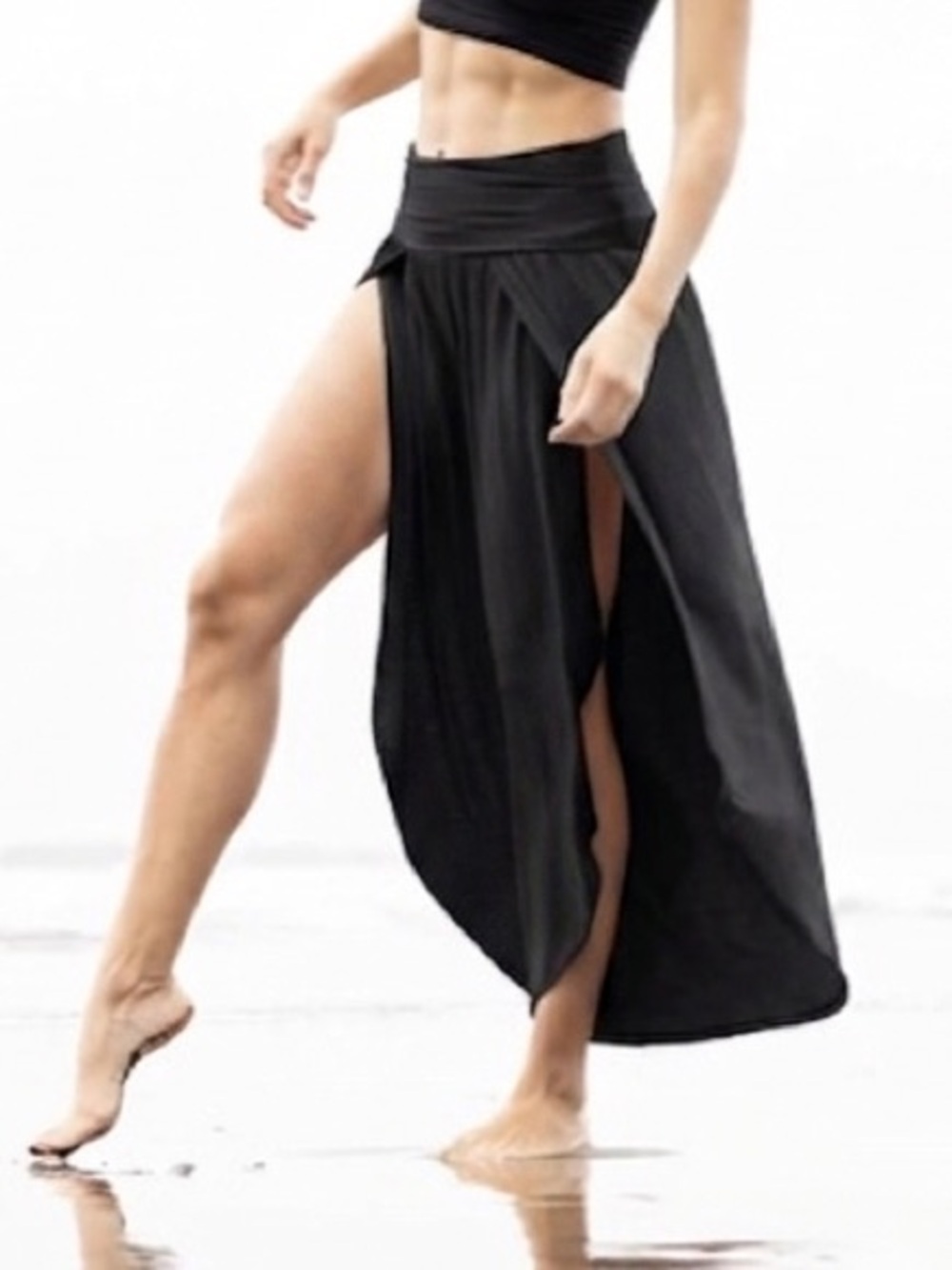 NABRUK Black Loto Pants Fold Over Front Slits Harem Flowy Yoga Boho Medium Large